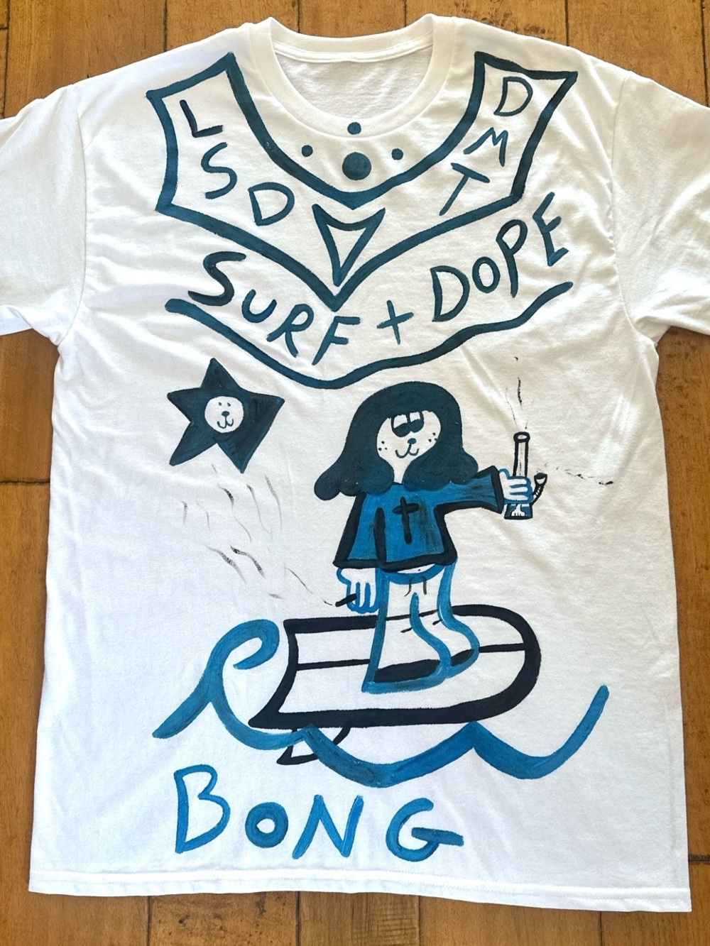 Surf + Graphic Tee — White with Teal/Black Artwork